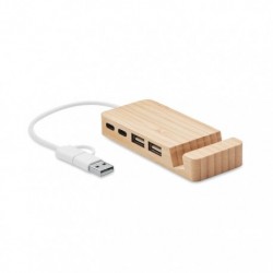 4-portowy bambusowy hub USB, HUBSTAND